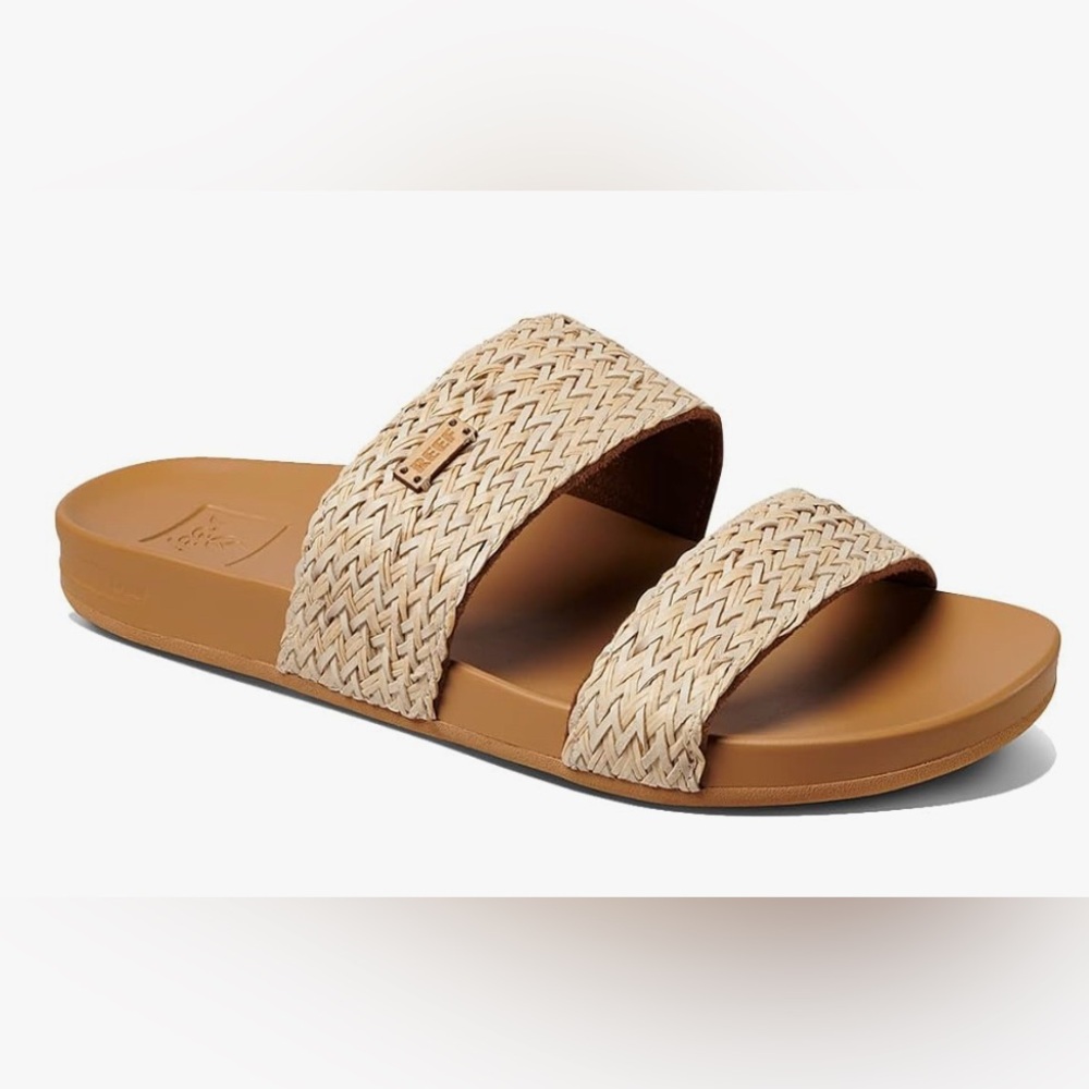 Reef Tan Woven Slide Sandals, Cushion Vista Braid